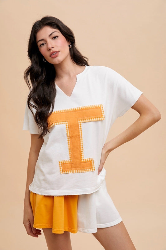 Patch "T" Knit Top